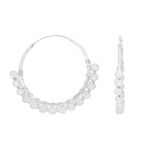 Aros de Plata 925 Argolla Trenzada con Esferas