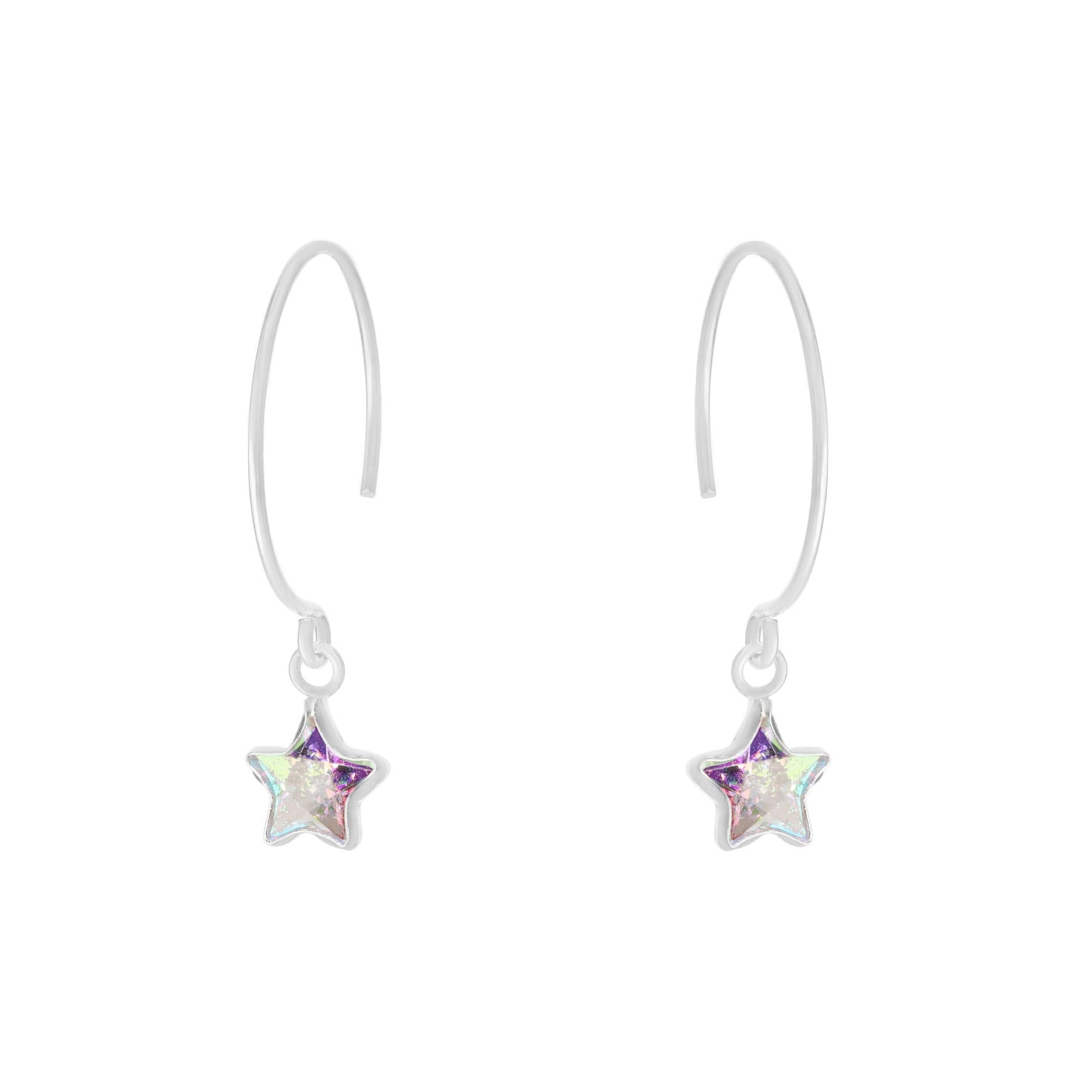 Aros de Plata 925 Argollas con Colgante Estrella Tornasol