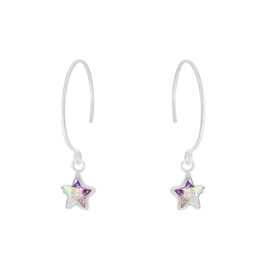 Aros de Plata 925 Argollas con Colgante Estrella Tornasol