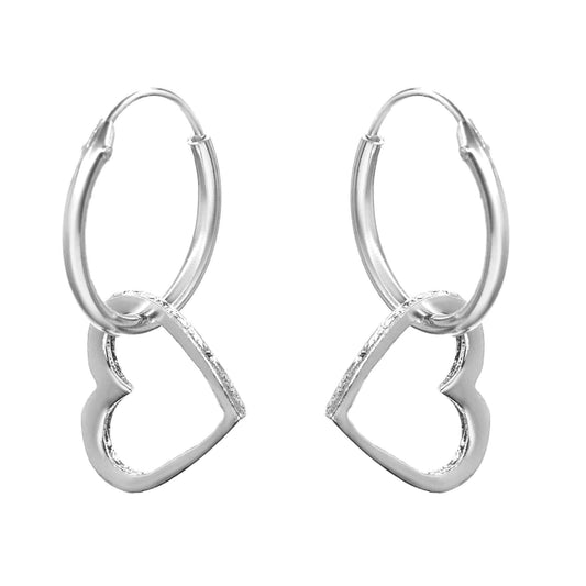 Aros de Plata 925 Argollas con Figuras Corazón 12 mm