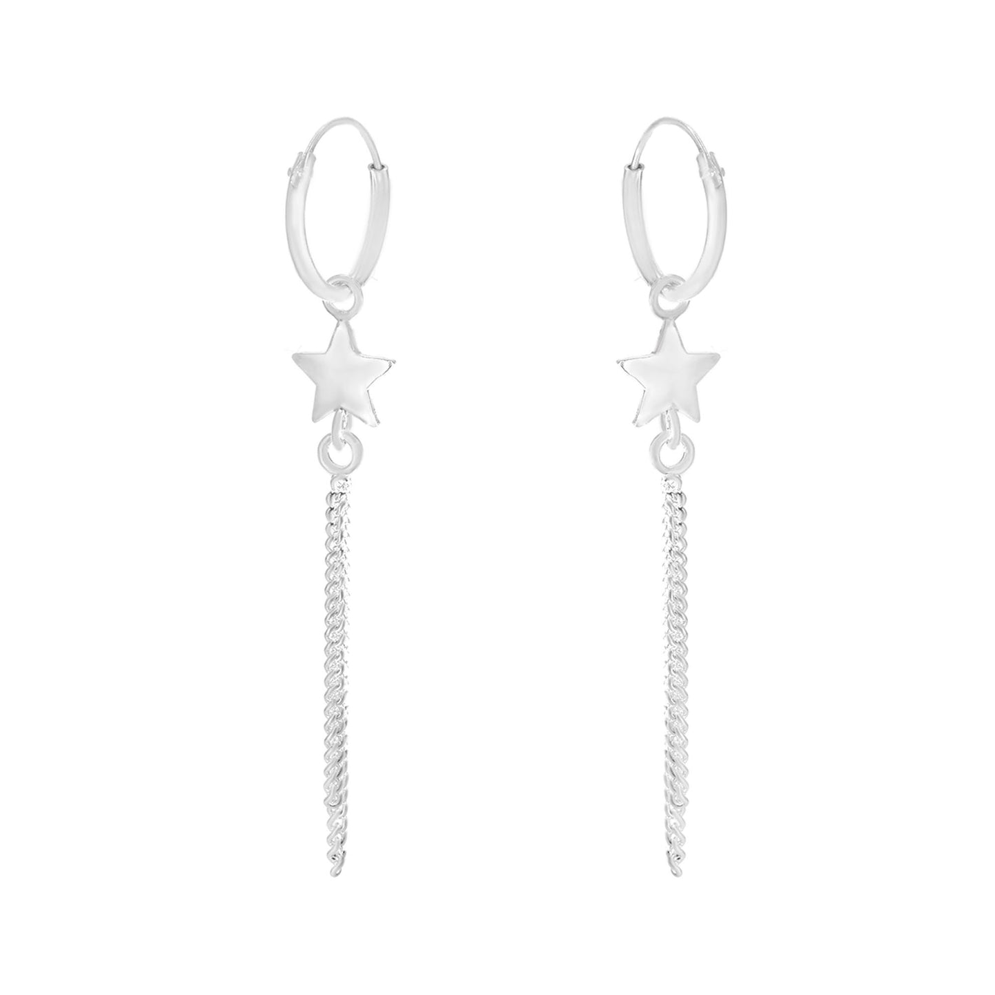 Aros de Plata 925 Argollas de Estrella y Cadenas