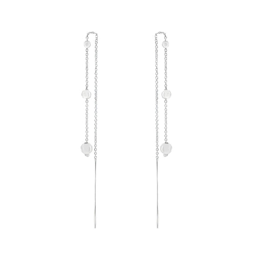 Aros de Plata 925 Cadena Con Esferas Lisas