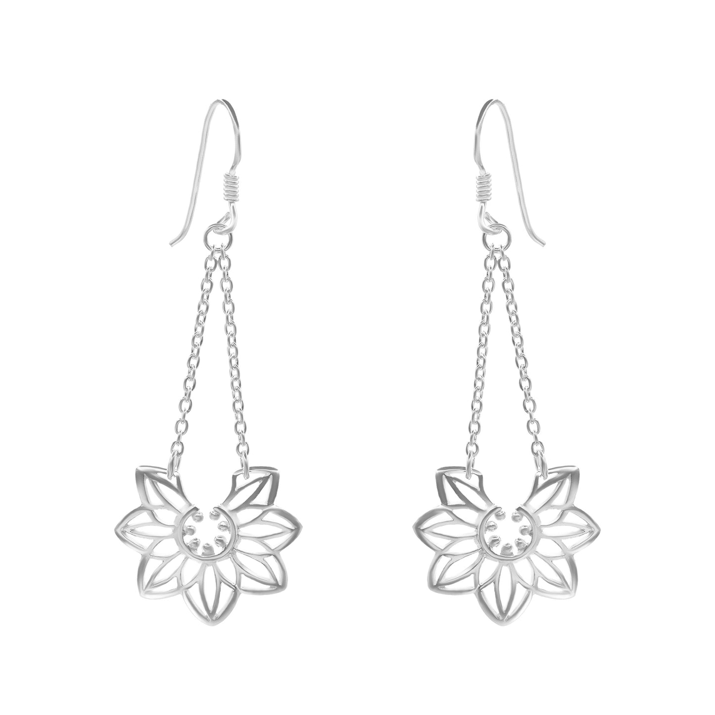 Aros de Plata 925 Cadena y Gran Flor