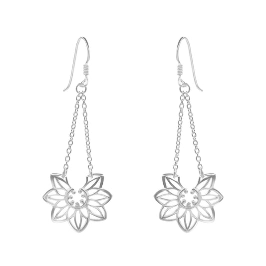 Aros de Plata 925 Cadena y Gran Flor