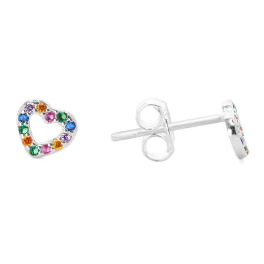 Aros de Plata 925 Corazones con Circones de Colores