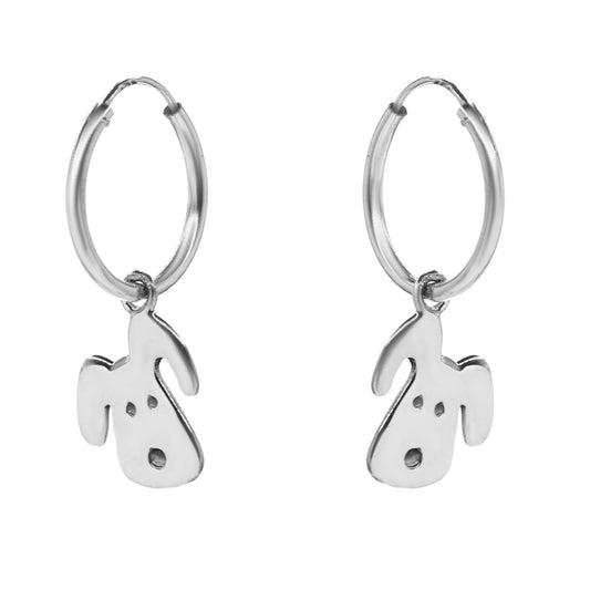 Aros de Plata 925 Diseño Argollas con Cara de Perro Colgante