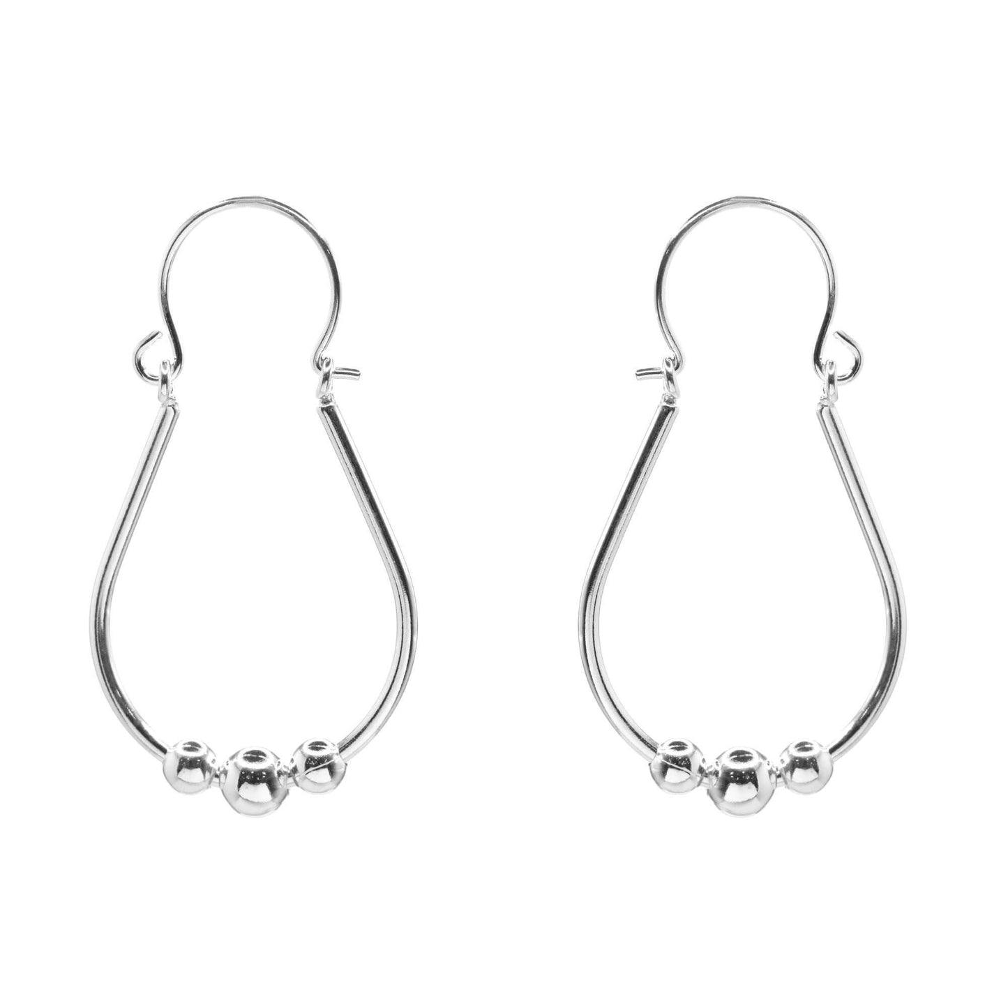 Aros de Plata 925 Diseño Bote con Trío de Esferas Lisas