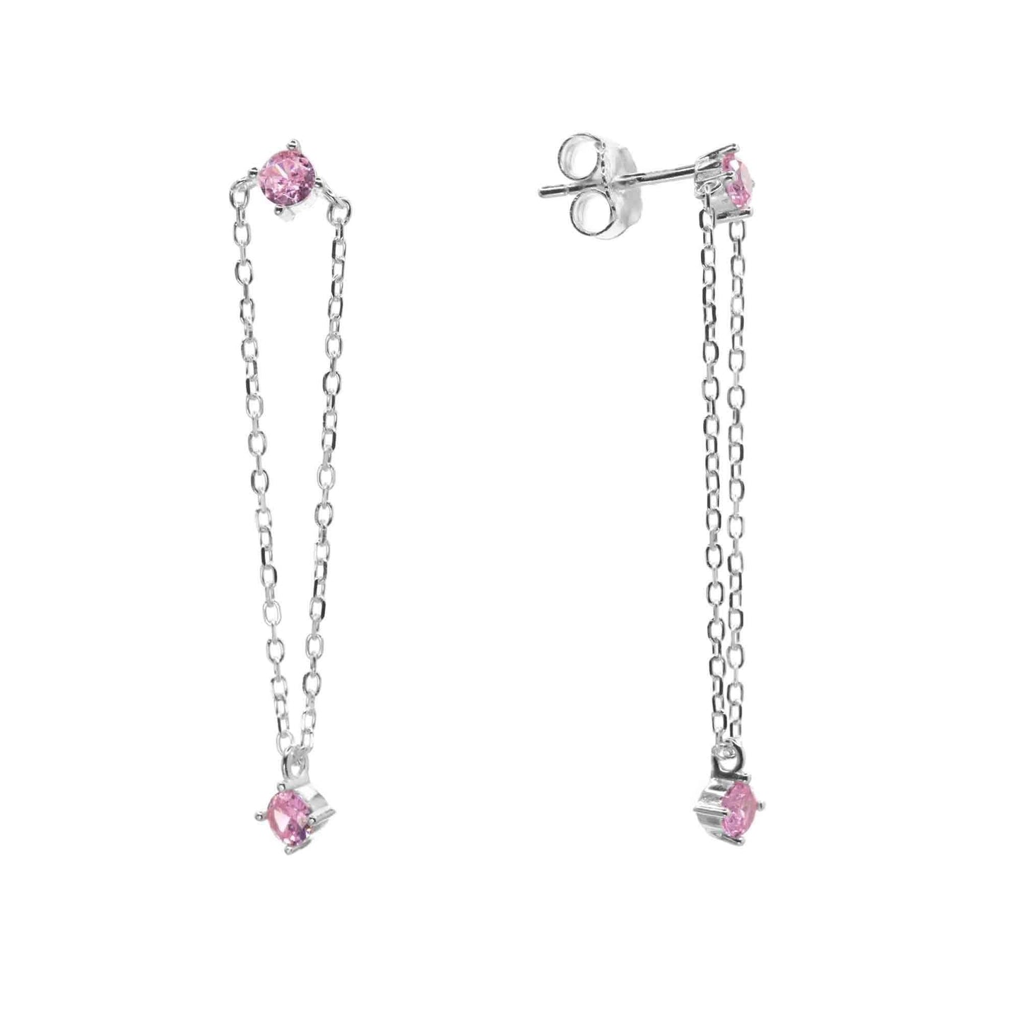 Aros de Plata 925 Diseño Cadena con Circones Rosados