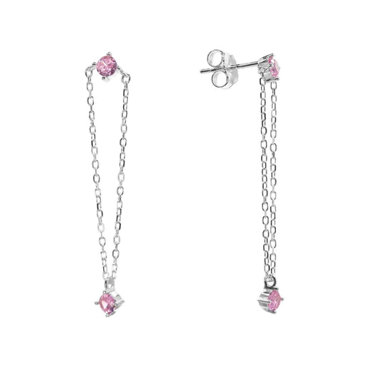 Aros de Plata 925 Diseño Cadena con Circones Rosados