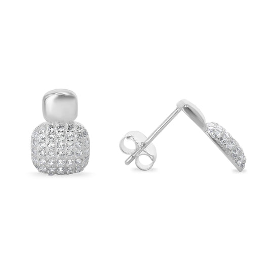 Aros de Plata 925 Diseño Cuadrado con Borde Redondo Liso y Circones