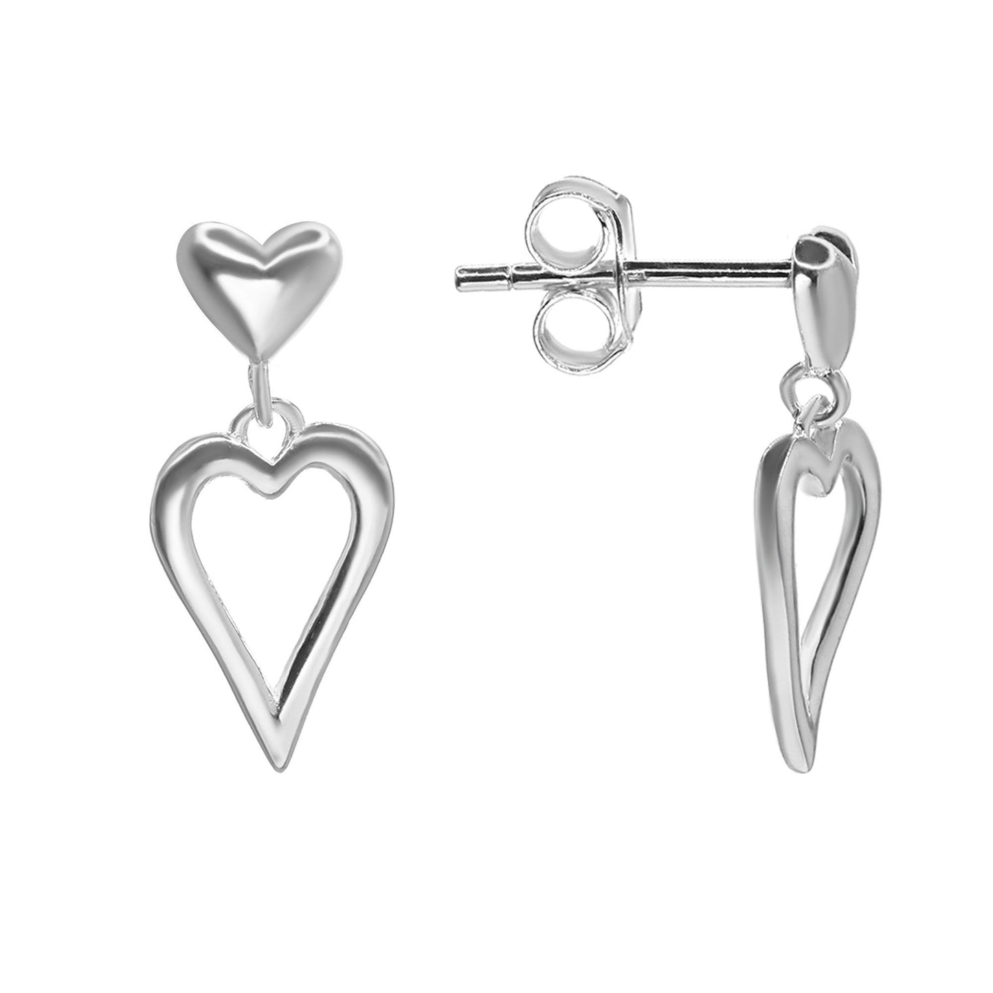 Aros de Plata 925 Diseño Doble Corazón Liso y Abierto