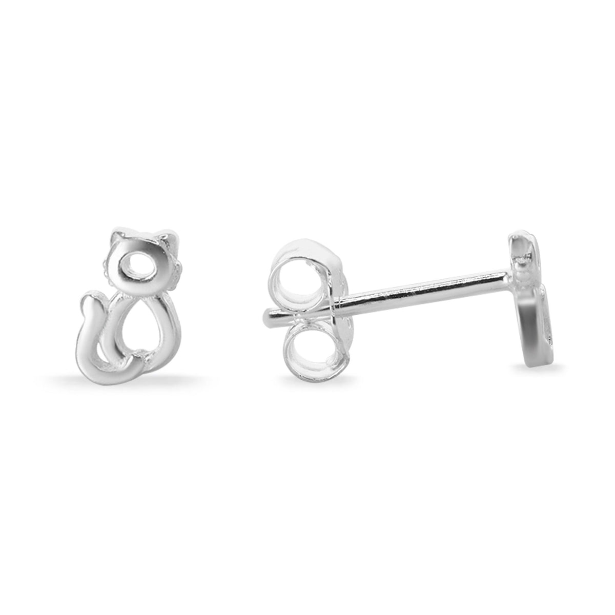 Aros de Plata 925 Diseño Gato Calado Liso