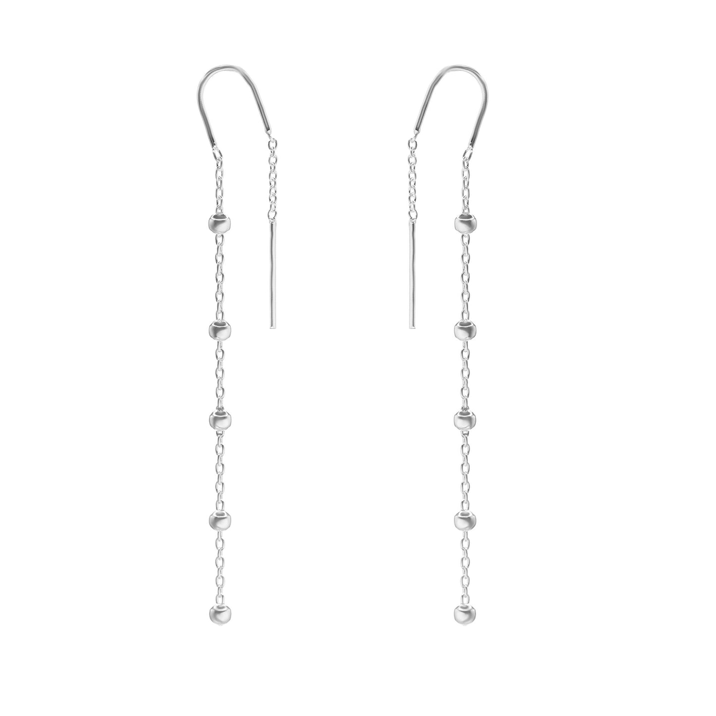 Aros de Plata 925 Diseño Largo Con Serie de Esferas