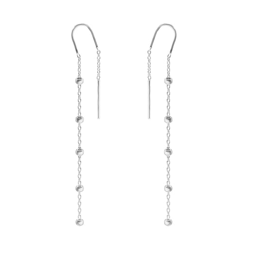 Aros de Plata 925 Diseño Largo Con Serie de Esferas