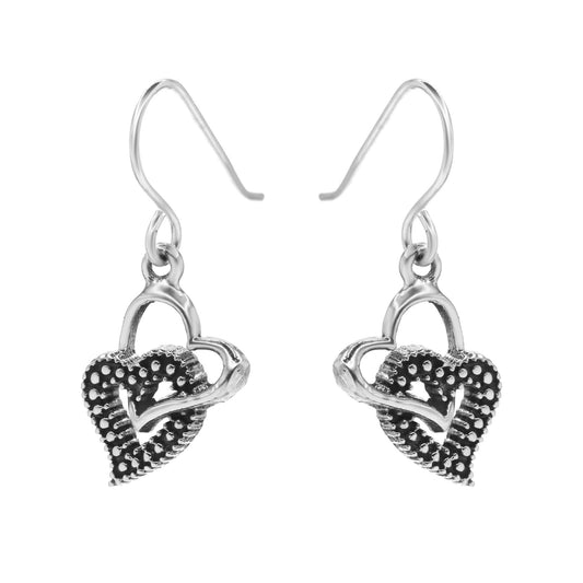 Aros de Plata 925 Doble Corazón Liso y Estilo Envejecido