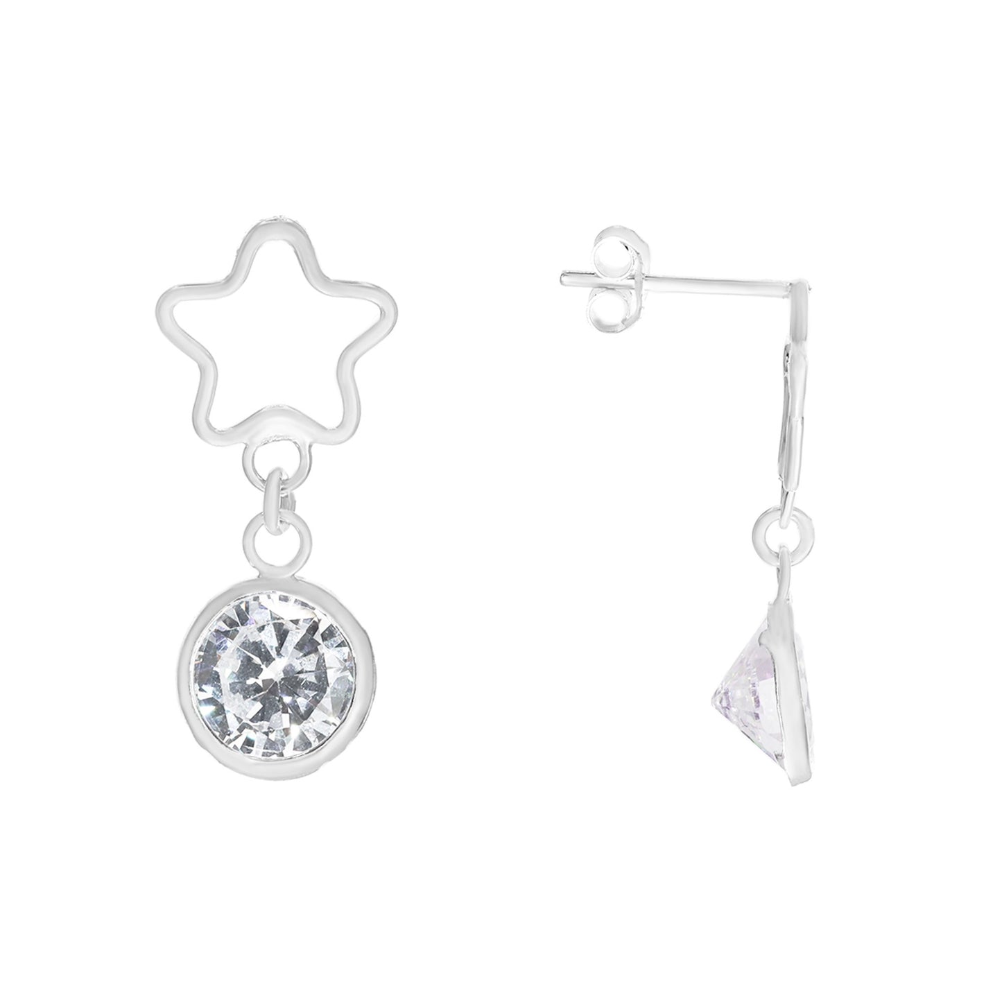 Aros de Plata 925 Figura Estrella con Colgante de Circón