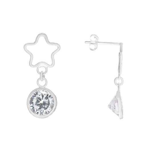 Aros de Plata 925 Figura Estrella con Colgante de Circón