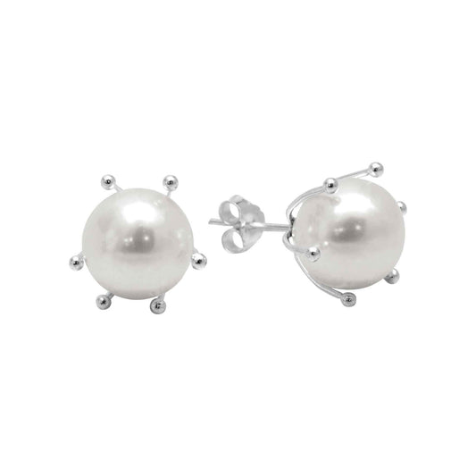 Aros de Plata 925 Perla de Imitación con Pistilo 6 mm