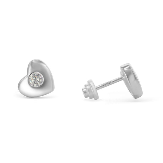 Aros de Plata 925 Tope Diseño Corazón con Circón