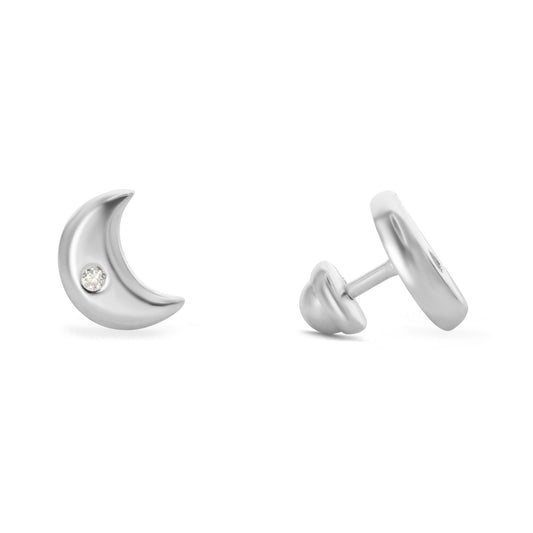 Aros de Plata 925 Tope Diseño Luna con Circón