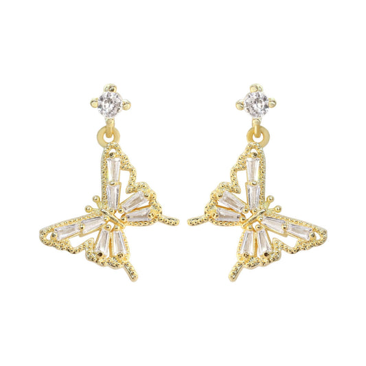 Aros Enchapado en Oro Circón con Colgante Mariposa