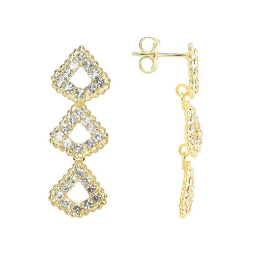 Aros Enchapado en Oro Diseño Triangular con circones