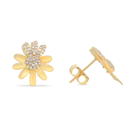 Aros Enchapado en Oro Doble Margarita con Relieve de Circones