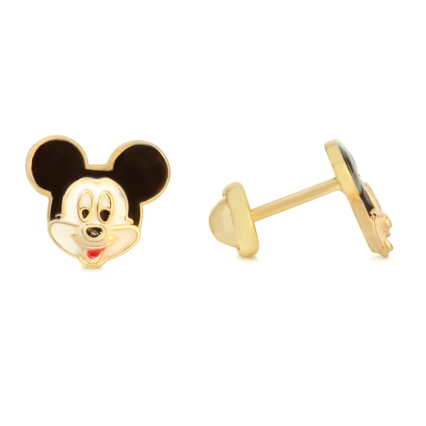 Aros Enchapado en Oro Estilo Mickey Mouse Esmaltado Tope