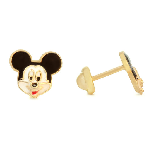 Aros Enchapado en Oro Estilo Mickey Mouse Esmaltado Tope