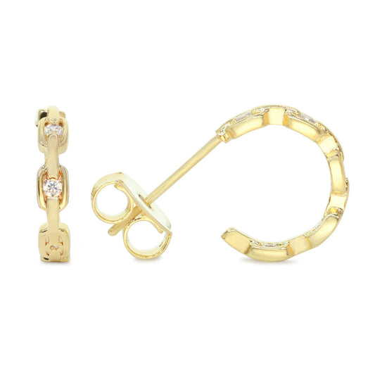 Aros Enchapado en Oro Semi Argolla Diseño Eslabones con Circones