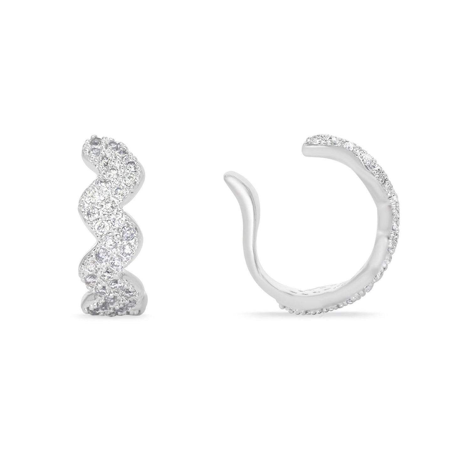 Aros Enchapado en Plata Cuff Diseño Zic Zac con circones