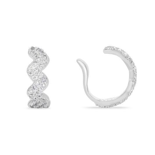 Aros Enchapado en Plata Cuff Diseño Zic Zac con circones