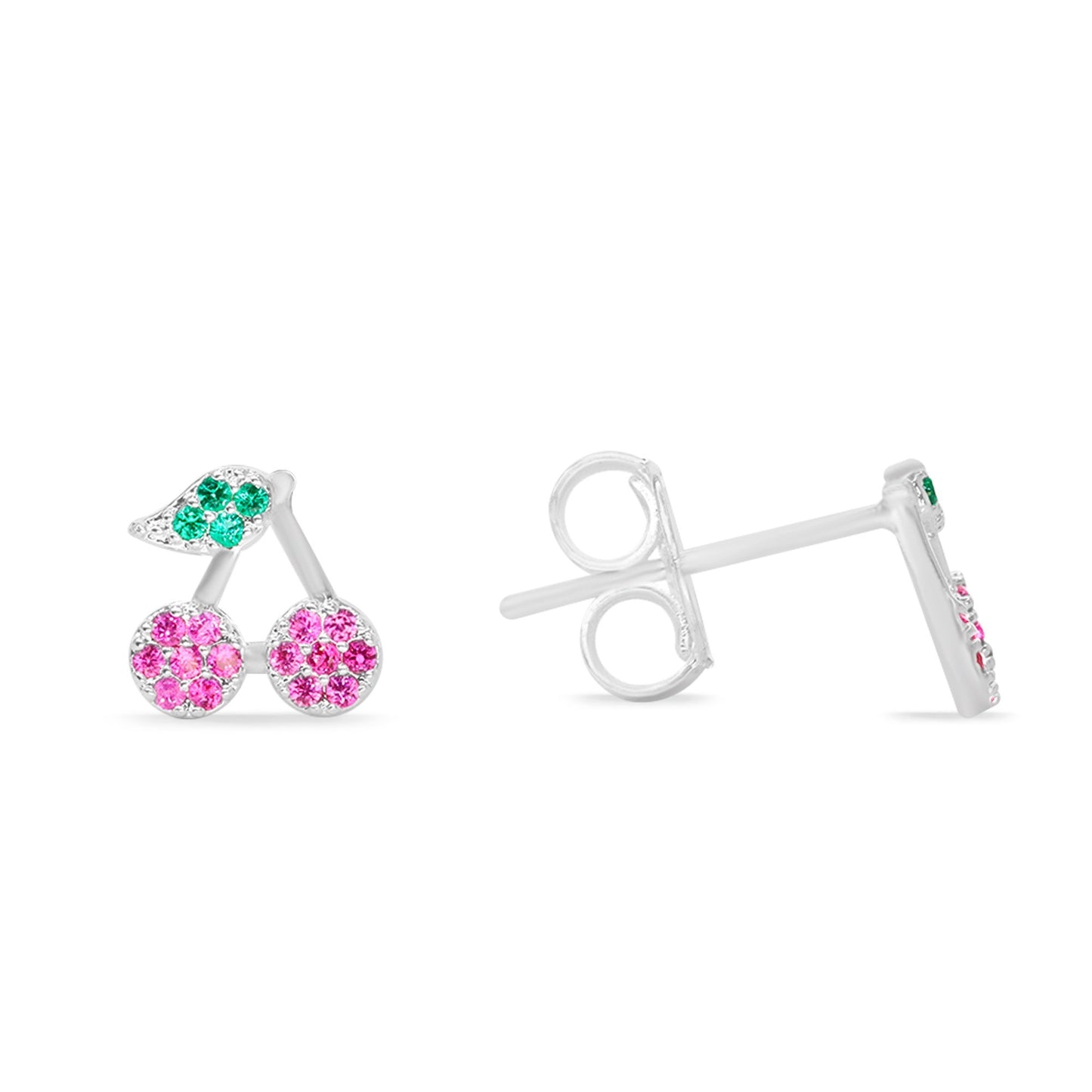 Aros Enchapado en Plata Diseño Cereza de Circones de Colores