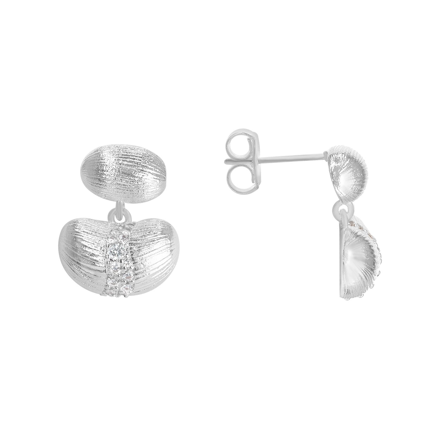 Aros Enchapado en Plata Satinado Óvalos con Relieves y Circones
