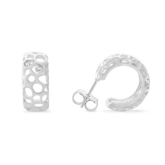 Aros Enchapado en Plata Semi Argolla Calada con Circones