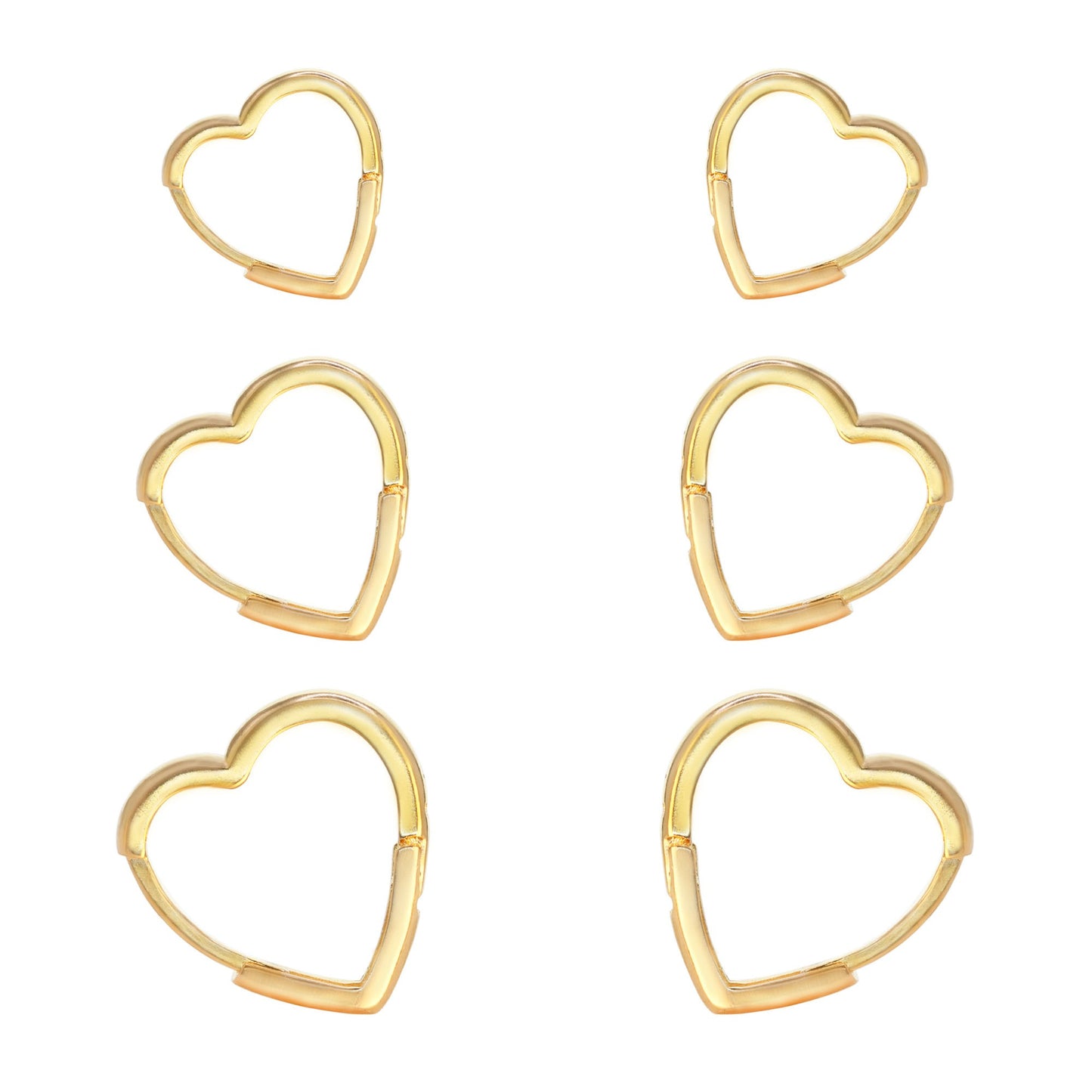 Aros Enchapados en Oro Set Argollas Corazón (3 Pares )