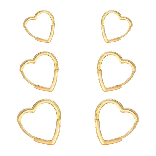 Aros Enchapados en Oro Set Argollas Corazón (3 Pares )