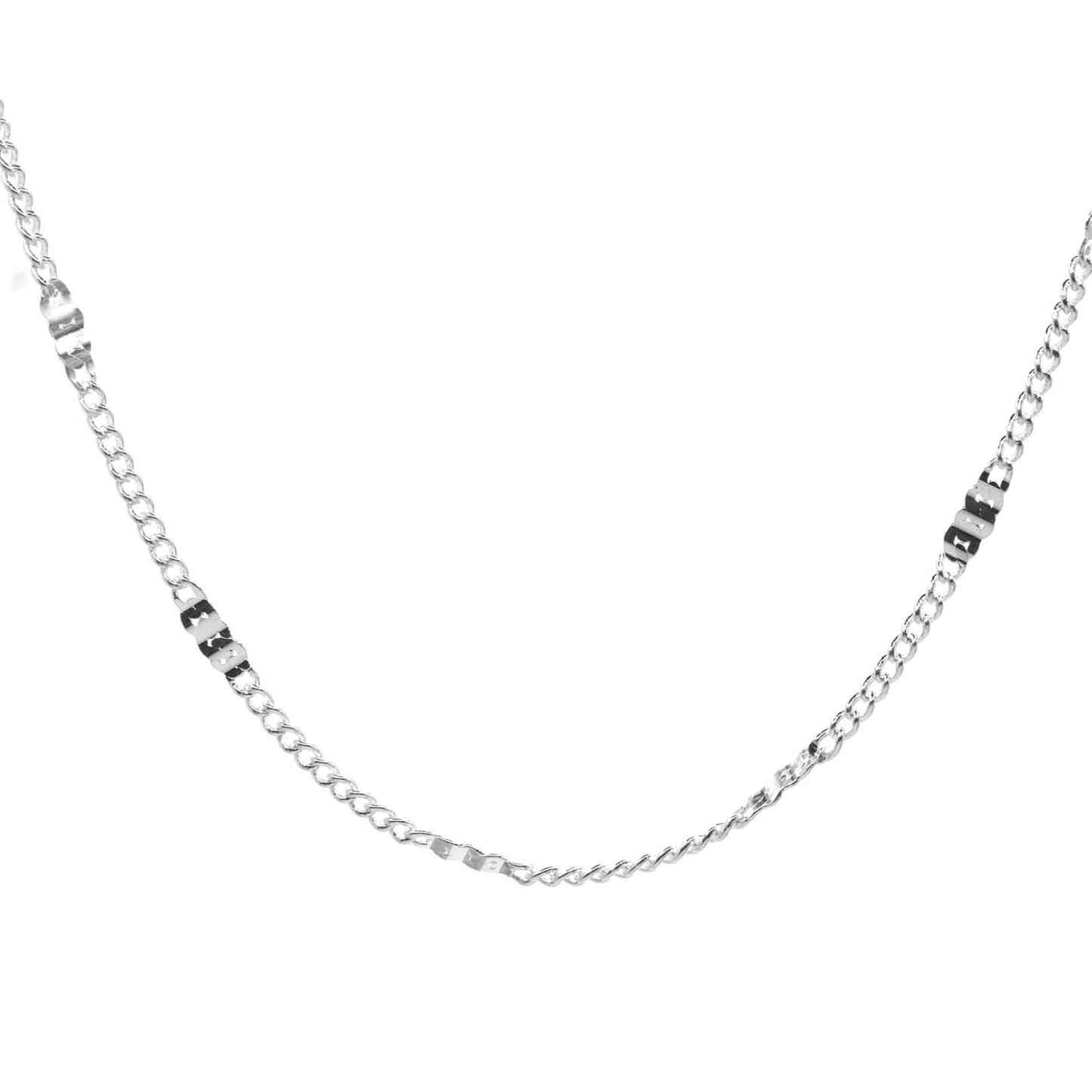 Cadena Enchapada en Plata Eslabones con Placas Planas