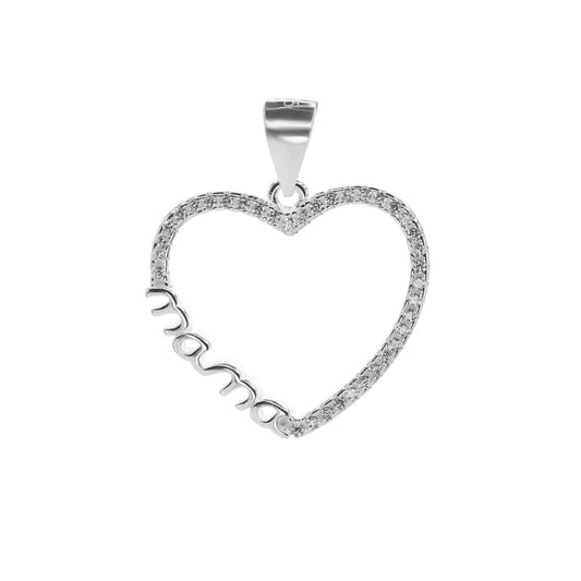 Colgante de Plata 925 Corazón Calado "Mamá" con serie de Circones