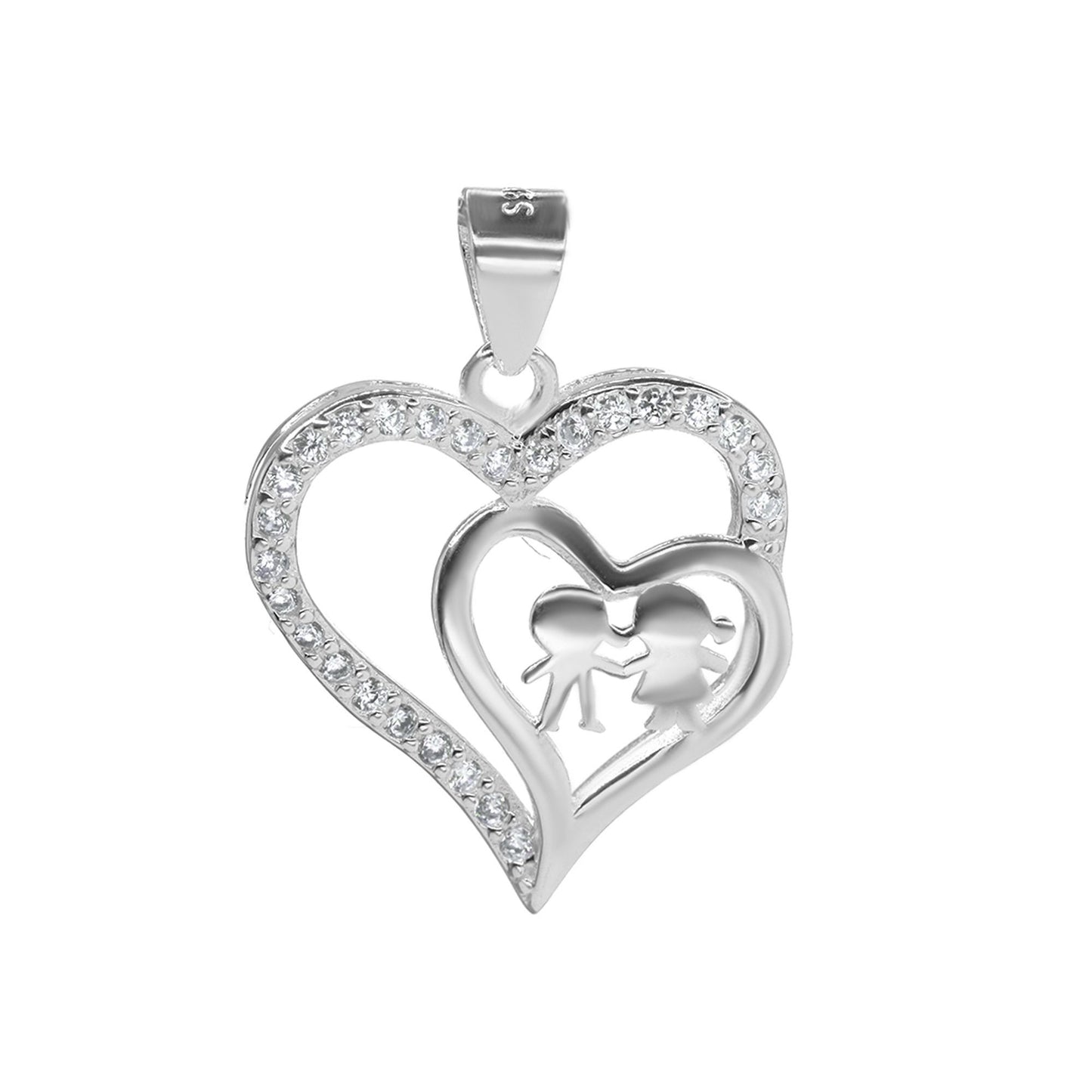 Colgante de Plata 925  Corazón con Figura de Niño y Niña