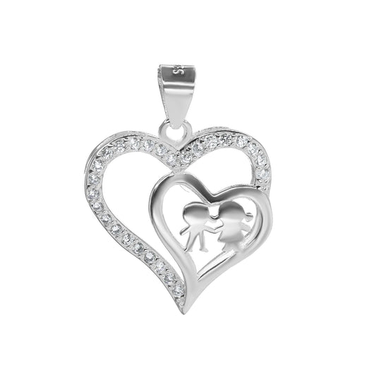 Colgante de Plata 925  Corazón con Figura de Niño y Niña