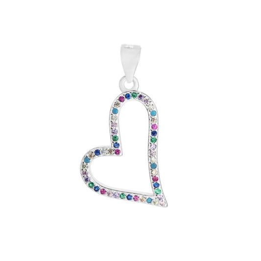 Colgante de Plata 925 Corazón Irregular con Circones de Colores