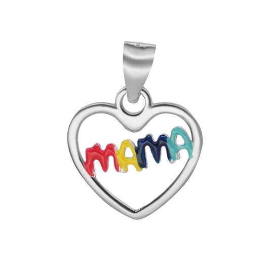 Colgante de Plata 925 Corazón "Mamá "con Letras Esmaltas de Colores