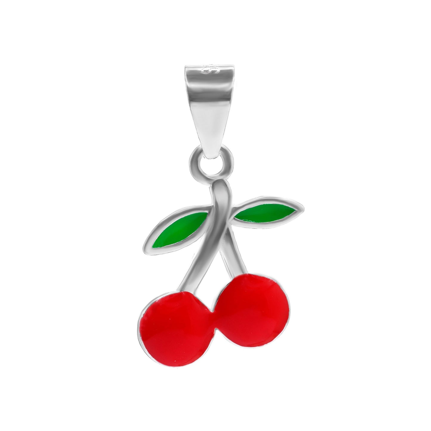 Colgante de Plata 925 Diseño Cereza Esmaltada de colores Rojo y Verde