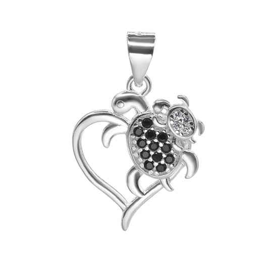 Colgante de Plata 925 Diseño Corazón Calado con Tortugas de Circones