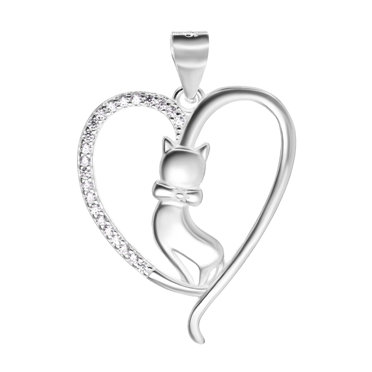 Colgante de Plata 925 Diseño Corazón Irregular con Gato y Circones