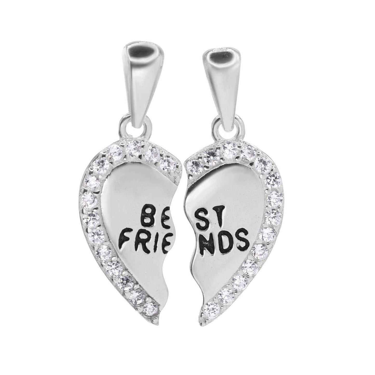 Colgante de Plata 925 Diseño Doble Colgante " BEST FRIENDS " con Circones