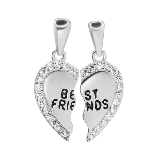 Colgante de Plata 925 Diseño Doble Colgante " BEST FRIENDS " con Circones