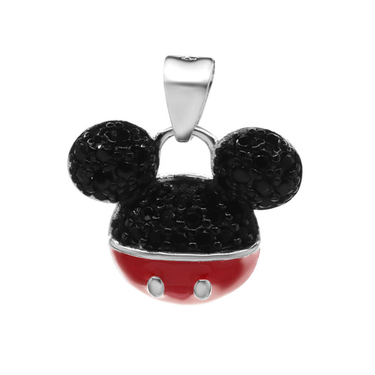 Colgante de Plata 925 Diseño Mickey Mouse Esmaltado y Circones Ónix