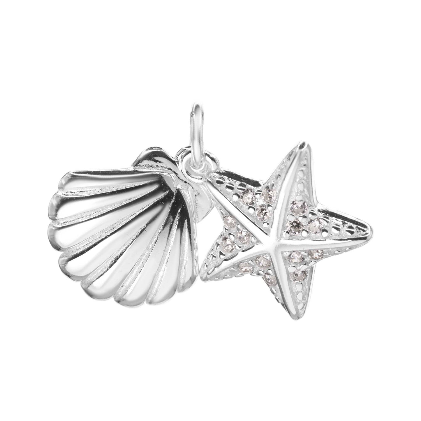 Colgante de Plata 925 Estilo Marino con Concha y Estrella con Aplicación de Circones